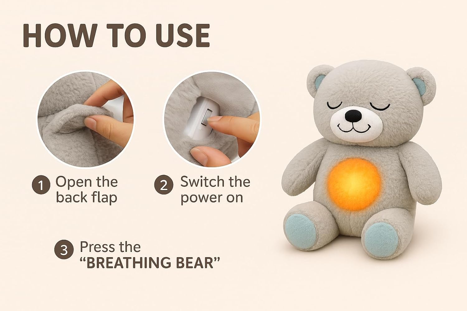 Teddy Bear Sound Toy with Light and Music for Kids – Soft Plush Toy 1-5 Years