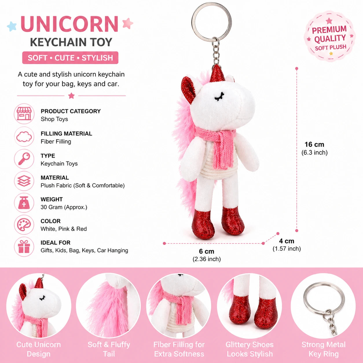 Unicorn Keychain – Cute Soft Plush Bag Charm for Girls